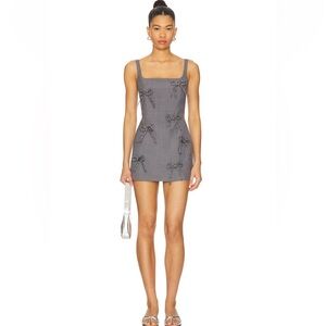 Chic Gray Bow-Detail Mini Dress